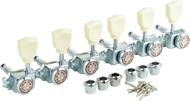 guyker 3x3 Vintage Style Locking Guitar Machine Heads – 1:15 Ratio Lock String Chrome Deluxe Tuning Key Pegs Tuners Set Replacement for Electric, Acoustic or Folk Guitars - GK44sp, White Button - Image 2